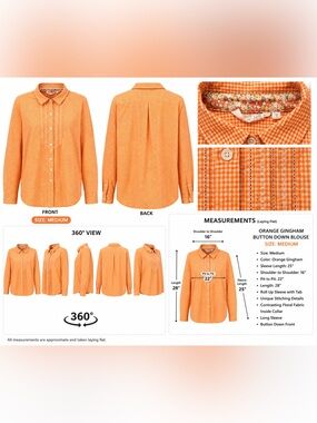 EUC - Vintage Uncommon Threads J.Jill Women's Orange Gingham Button-Down Shirt M